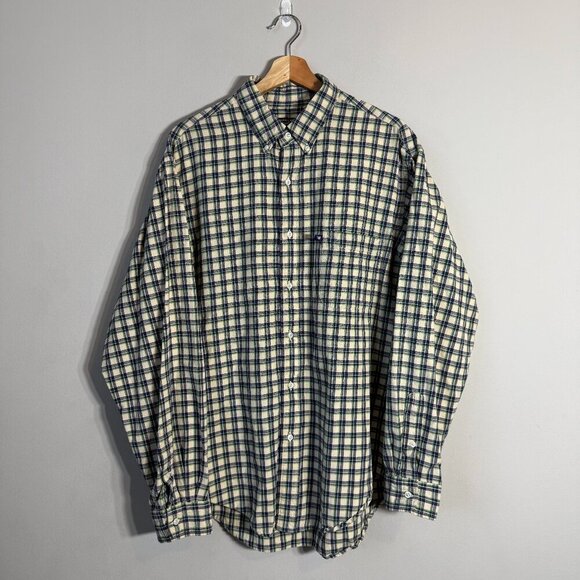 Ralph Lauren Jeans Co Plaid Flannel Button Down Shirt Mens Large Tan Preppy Soft - Picture 2 of 13